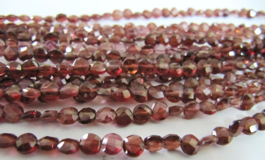 Natural Mozambique Garnet Faceted Coin Shape 4.5mm Strand 8 Inch Long