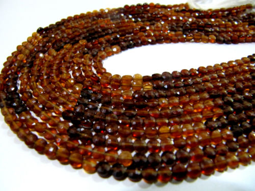 Natural Hessonite Garnet Faceted Round Coin Shape 3.75mm Strand 13''Long