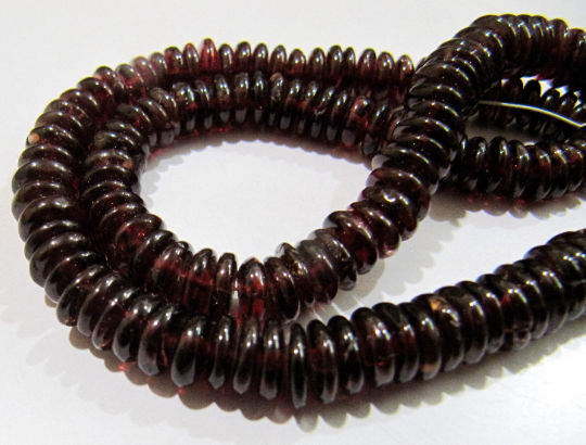 Natural Garnet German Cut Plain Rondelle 5-7mm Strand 8 inch Long