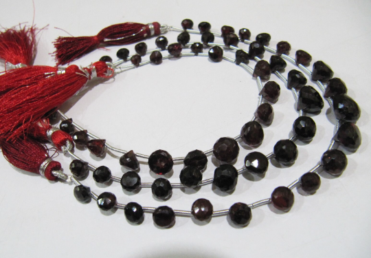 Natural Mozambique Garnet Onion Shape Faceted 5 To 8mm Strand 8 inch long