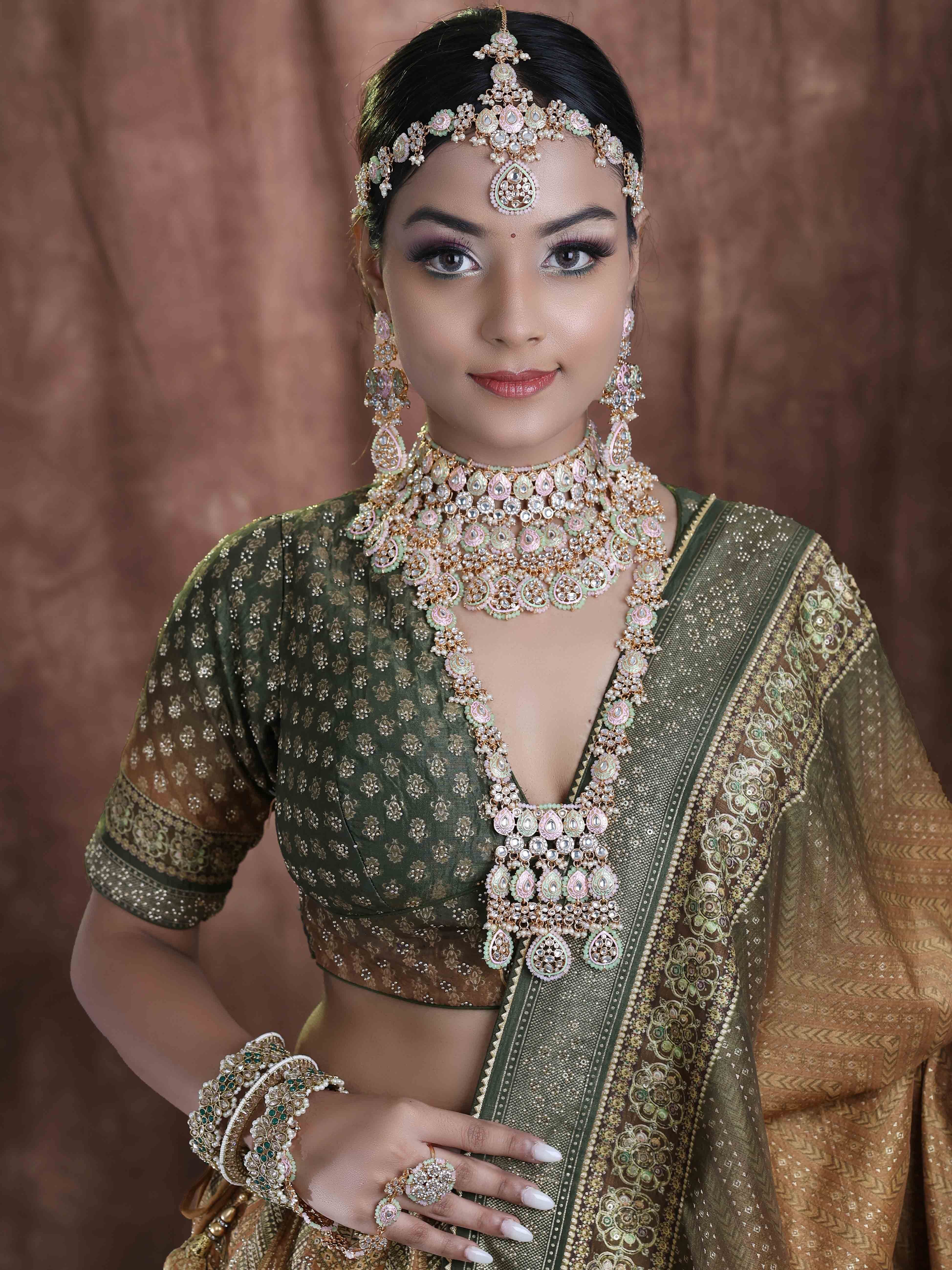 Petal Perfection Kundan Gold plated Wedding Look Dulhan bridal Set.