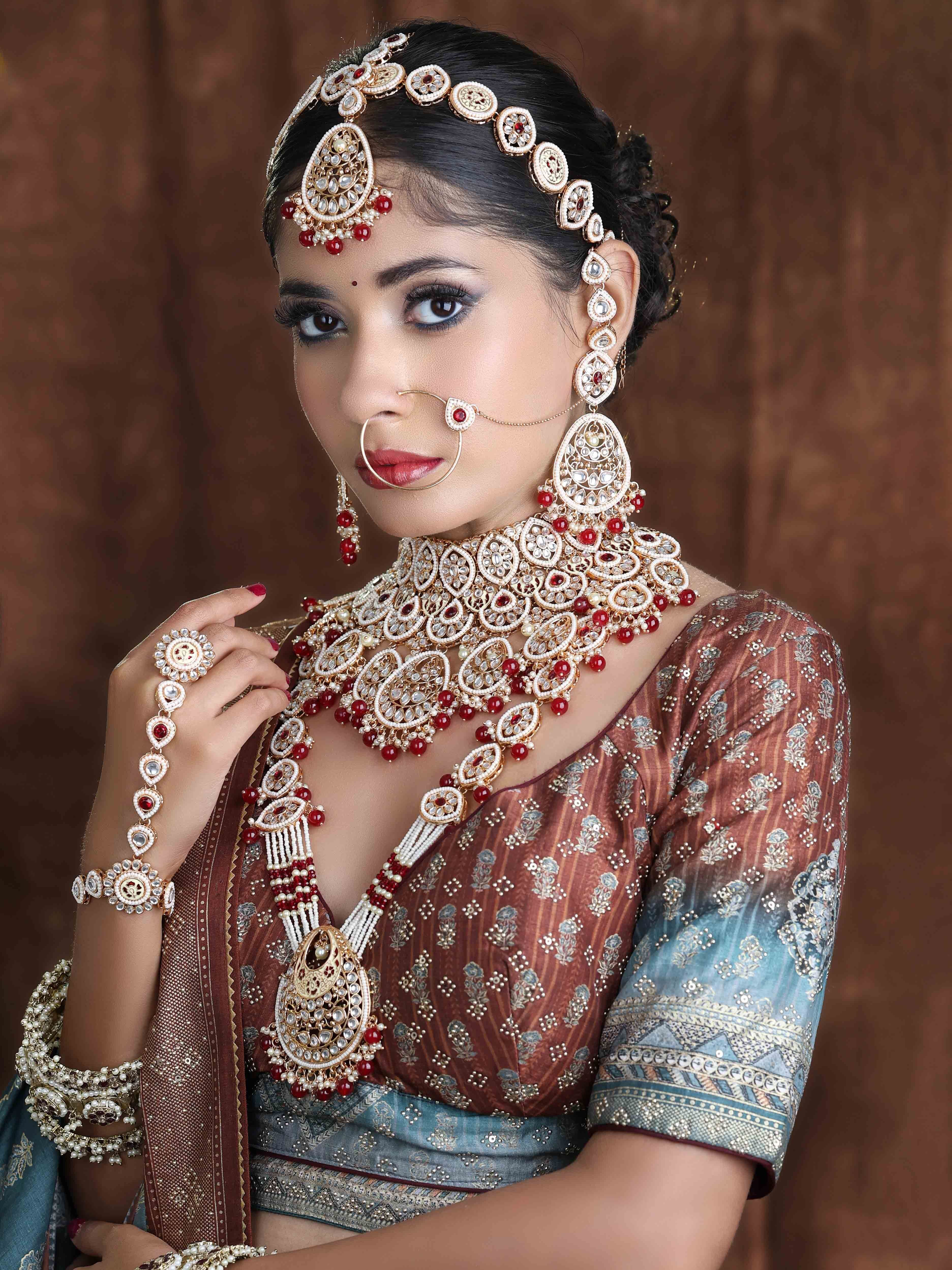 Regal Chandbali Kundan Pearl Wedding Collection Dulhan Bridal Set .