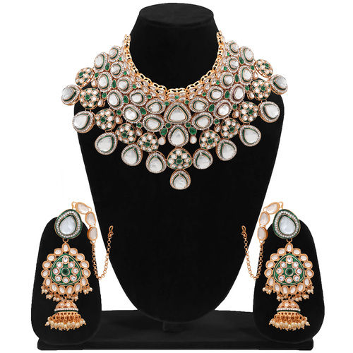 Dazzling Divinity kundan Semi Bridal Rose gold plated Jewellery Set.