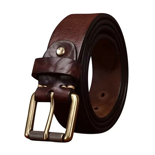 Brown Leather Belt - Leather Material, Male Style, Plain Design | Classic Brown for Everyday Elegance