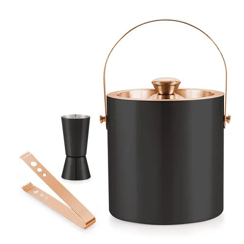 Stainless Steel Black with Copper Ice Bucket With Tong And Peg Measure