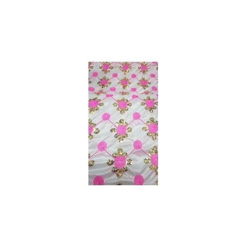 Washable Pink And White Embroidery Polyester Mandap Fabric