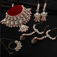 Kundan Luster Ensemble Semi Bridal Wedding Collection Dulhan Set - Color: Multicolor