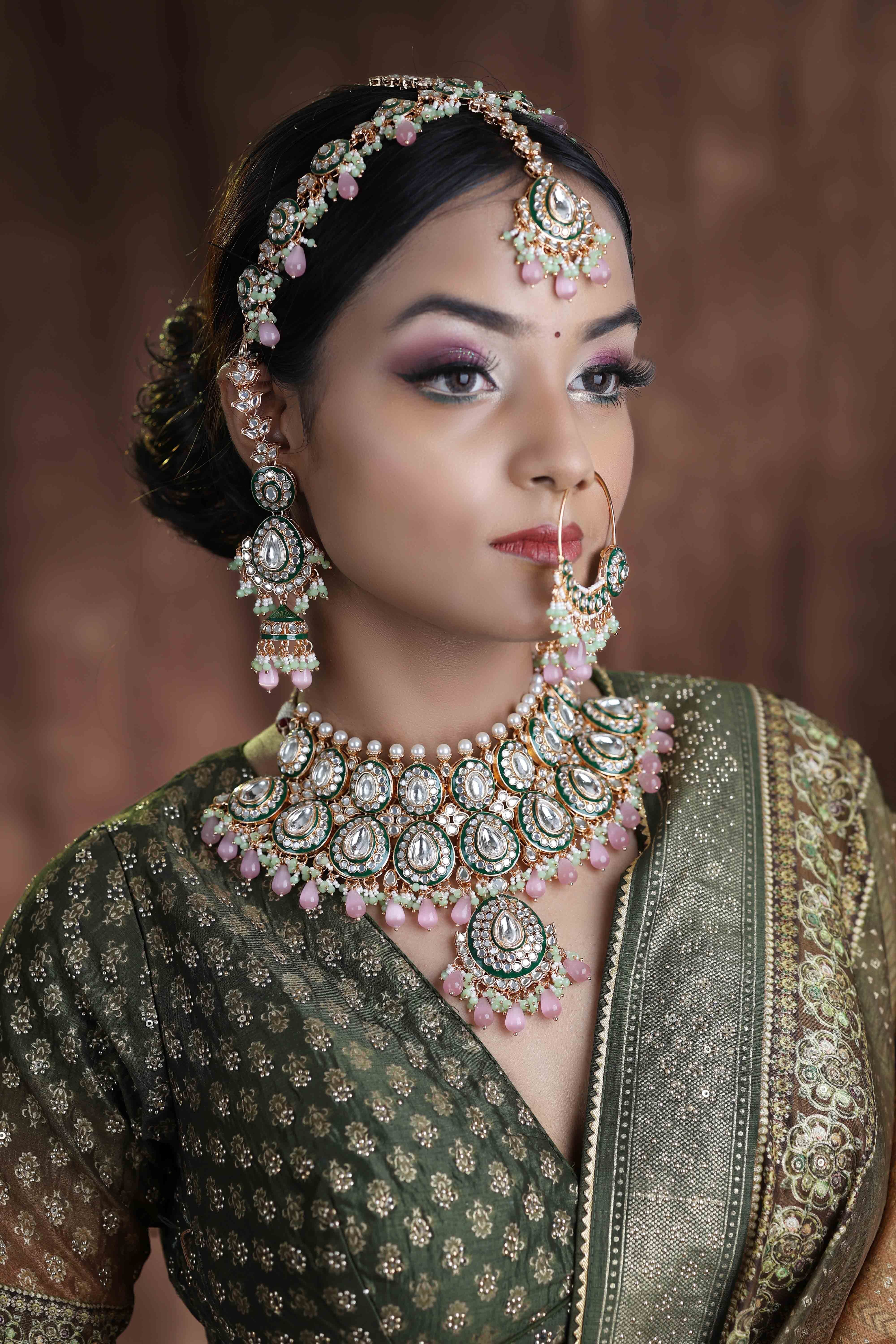 Kundan Luster Ensemble Semi Bridal Wedding Collection Dulhan Set