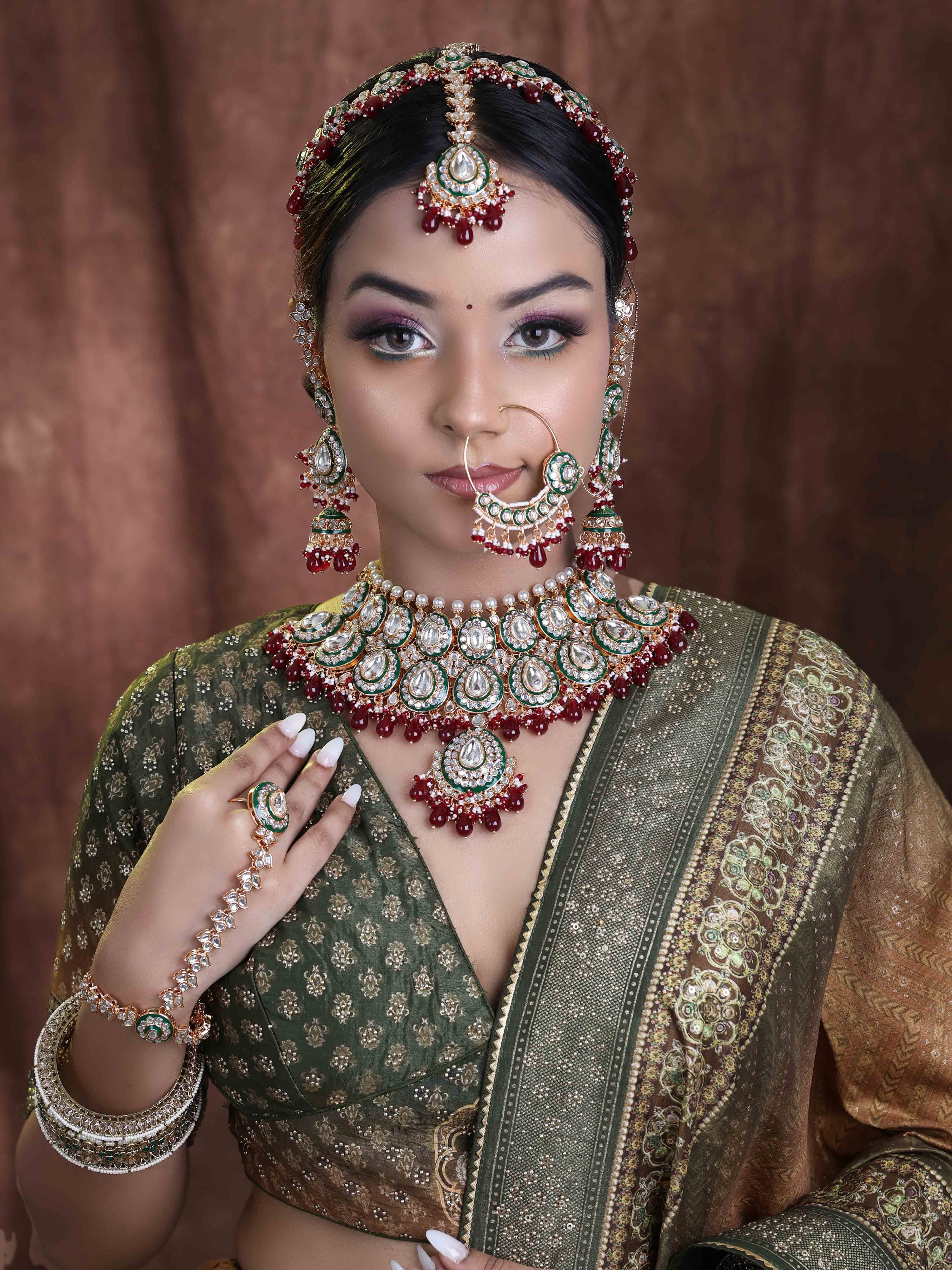 Kundan Luster Ensemble Semi Bridal Wedding Collection Dulhan Set.