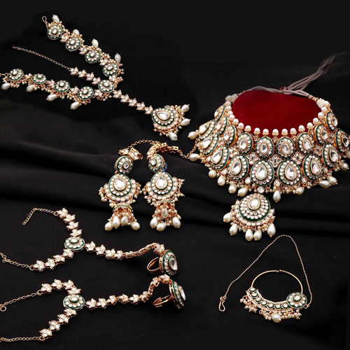 Kundan Luster Ensemble Semi Bridal Wedding Collection Dulhan Set..