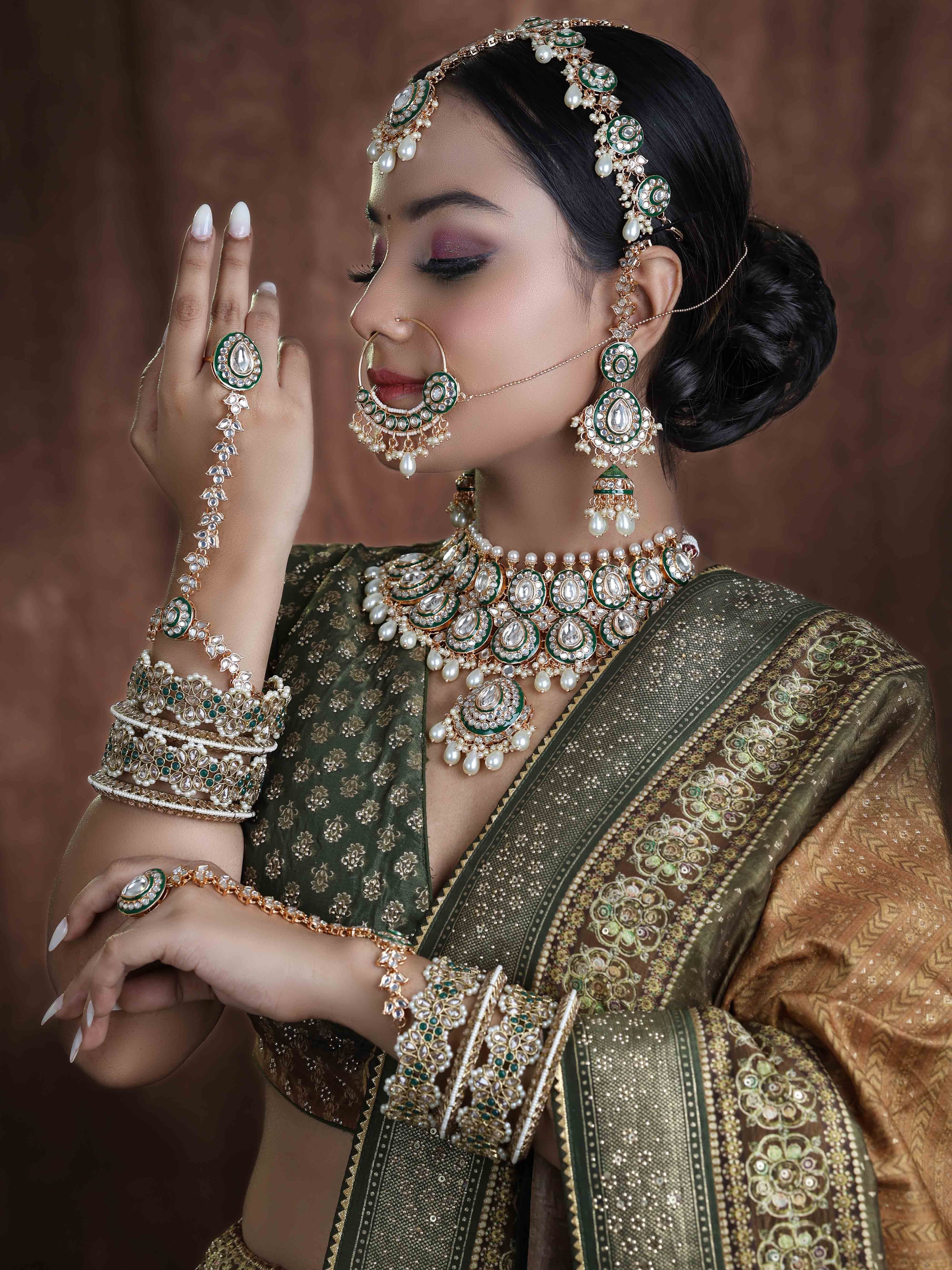 Kundan Luster Ensemble Semi Bridal Wedding Collection Dulhan Set..