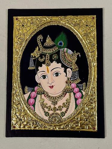 Color: Brown Krishna Tanjore Art