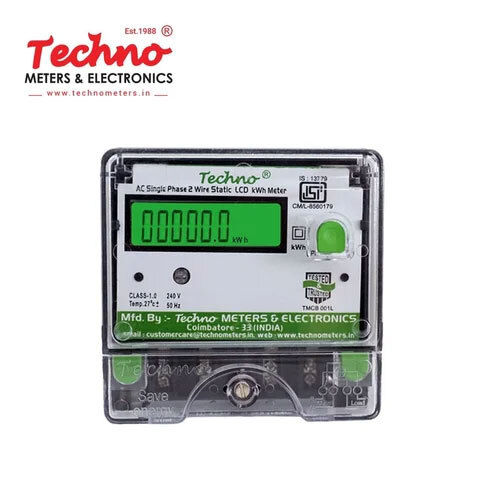 Black Techno Single Phase Din Rail Kwh Meter