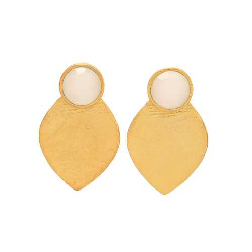 milky chalcedony gold plated stud earring set