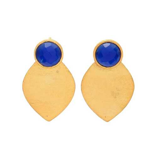 Blue chalcedony gold plated stud earring set