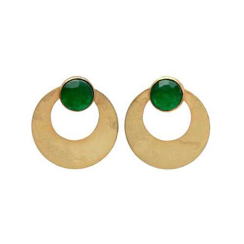 Emerald hydro gemstone golden round stud earrings