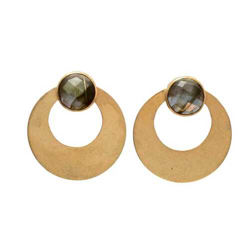 Smoky quartz  gemstone golden round stud earrings