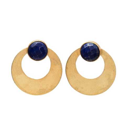 Dyed sapphire gemstone golden round stud earrings