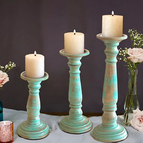 Wooden Candle Stand Set