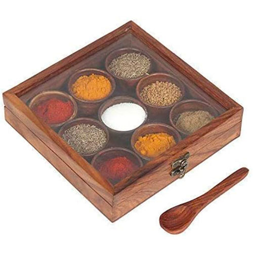 Brown Wooden Spice Box