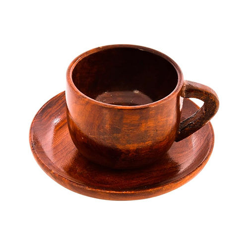 Brown Wooden Cup Plate Set