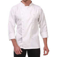 Chef Coat - Cotton, Plus Size, Plain White, Medium Sleeves, Standard Collar | Unisex, Trendy Button Closure, One Chest Pocket, All Seasons