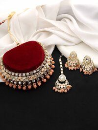 Kundan Stone Gold plated Designer Choker Necklace Set .