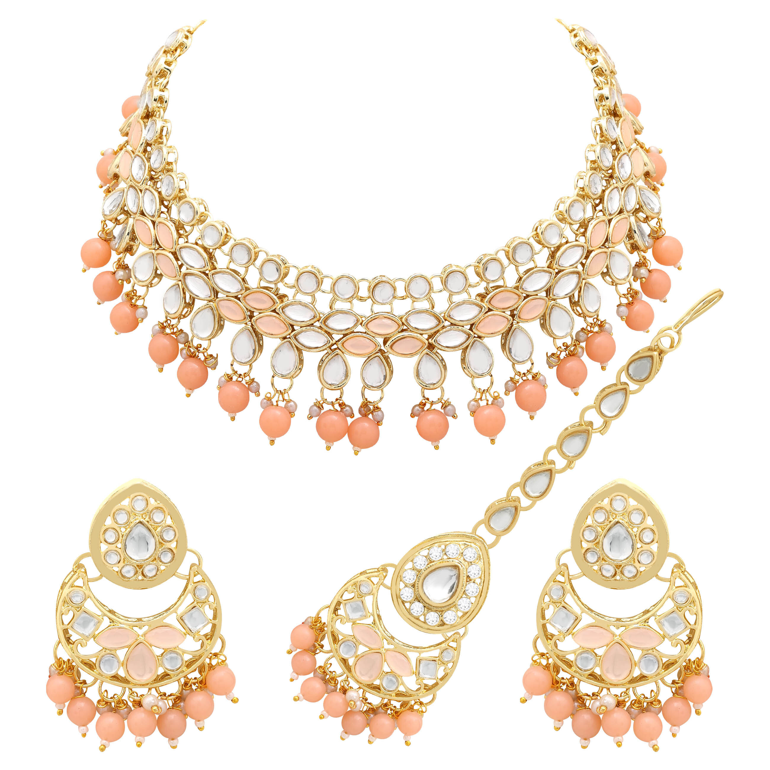 Kundan Stone Gold plated Designer Choker Necklace Set .