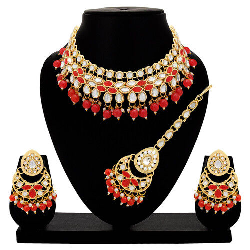 Kundan Stone Gold plated Designer choker Necklaces Set ..