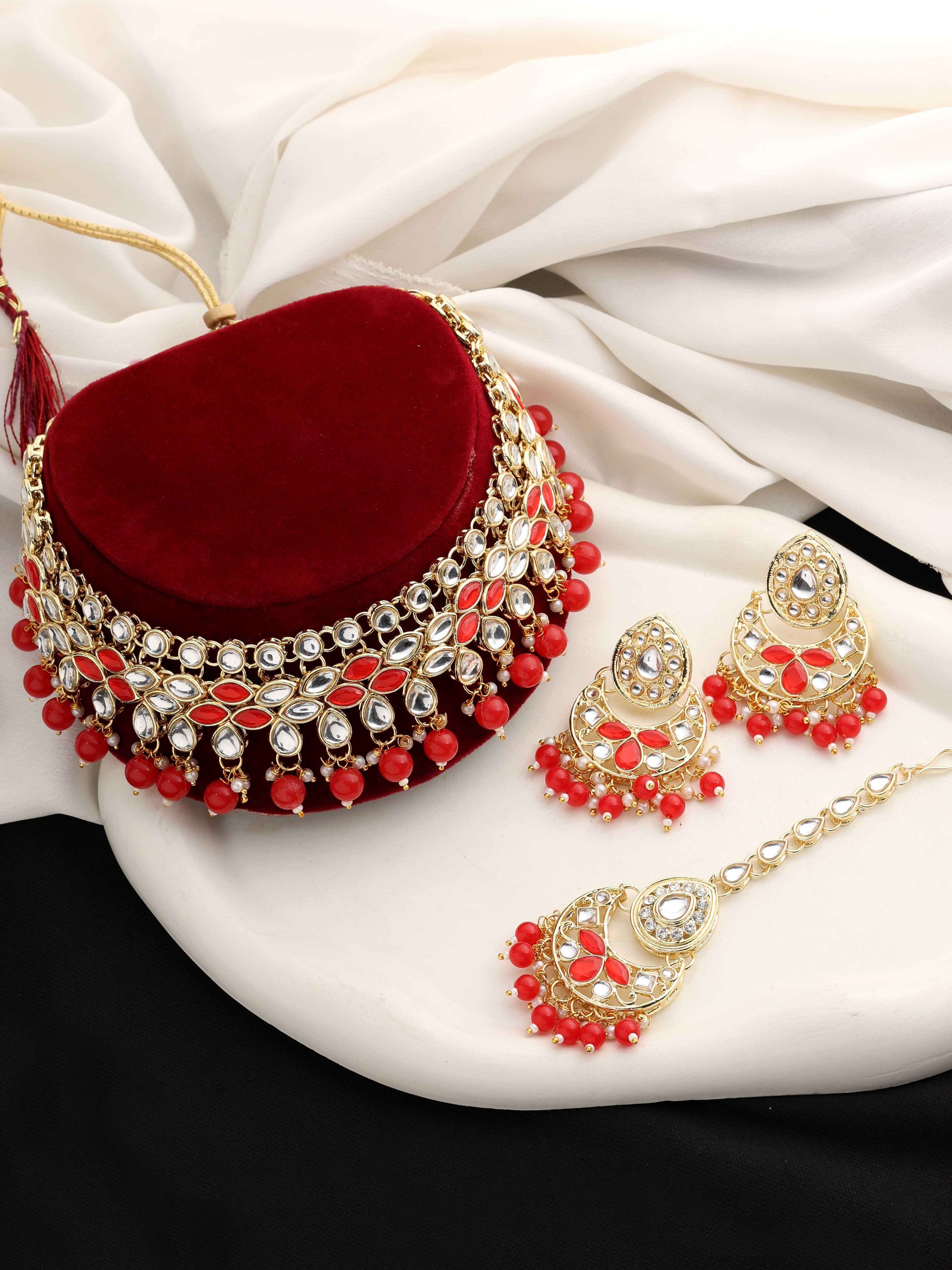 Kundan Stone Gold plated Designer choker Necklaces Set ..