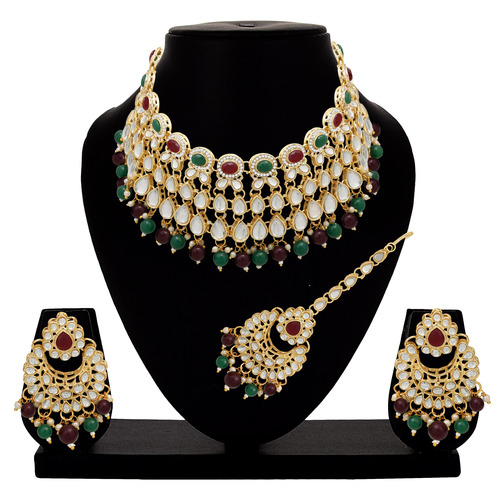 Delicate Round Kundan Choker Necklace Set - Color: Multicolor
