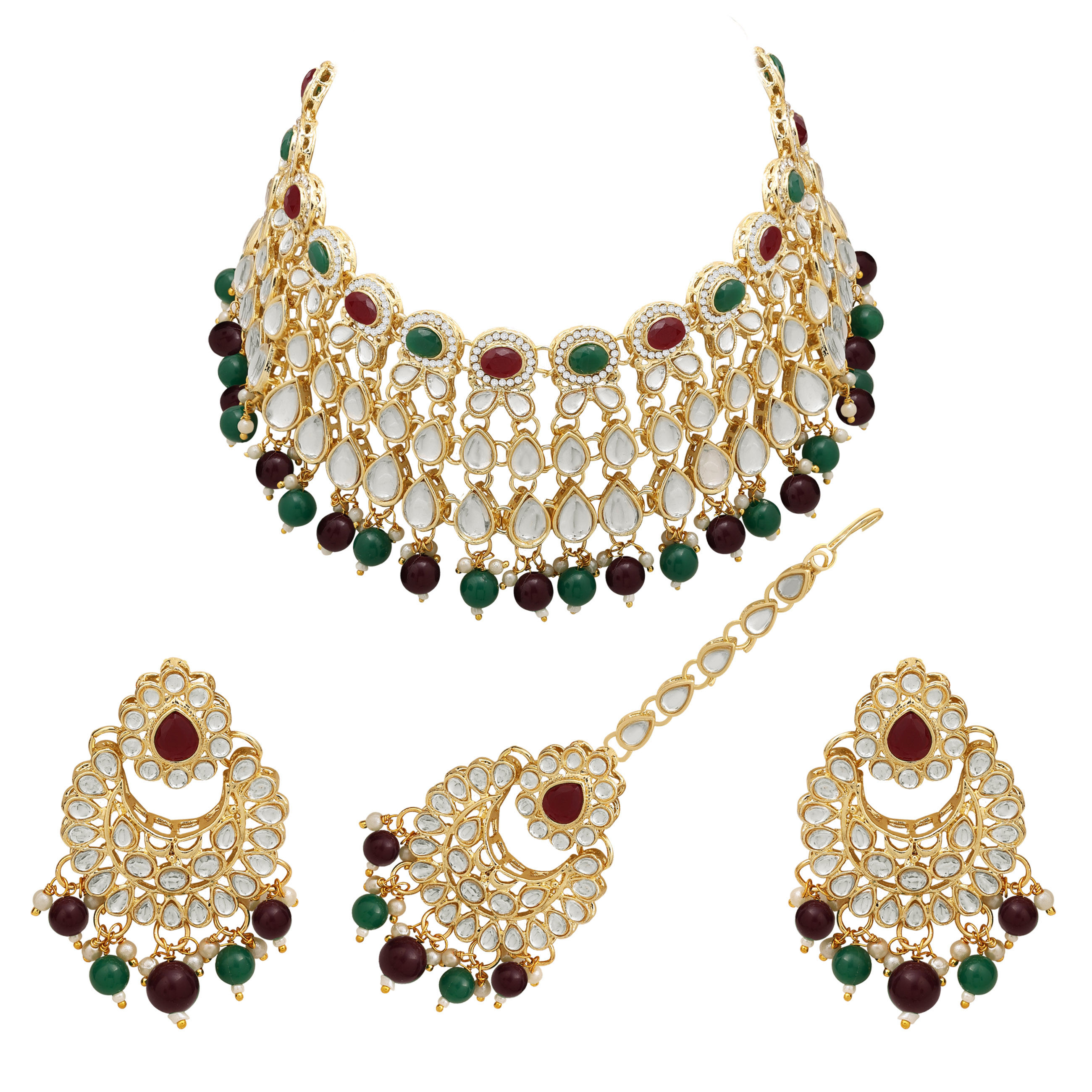 Delicate Round Kundan Choker Necklace Set.