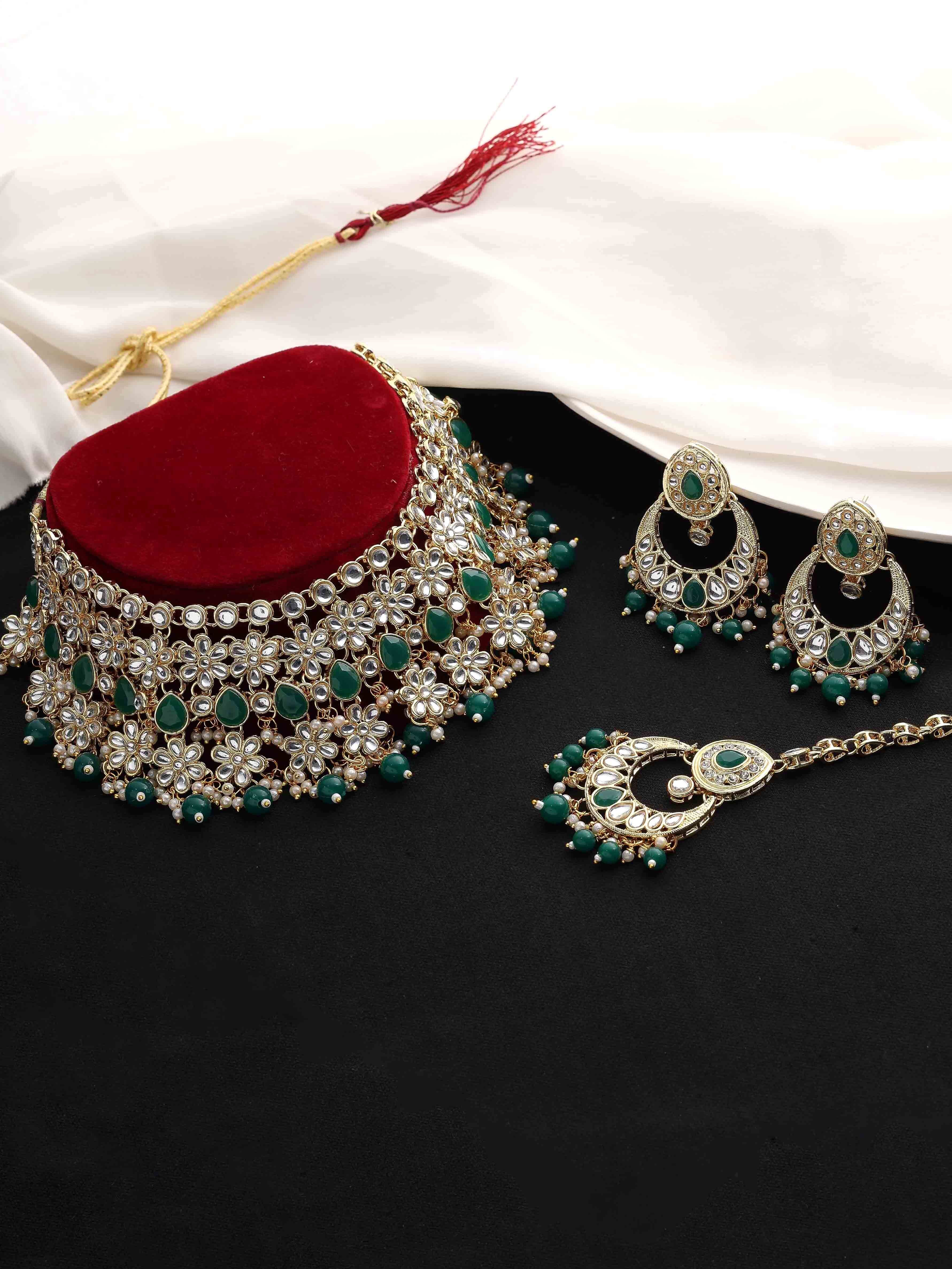 Blossoming Bride Kundan Choker Necklace  Set