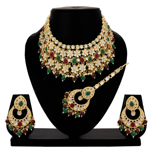 Blossoming Bride Kundan Choker Necklace  Set