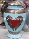 Cremation Urn - Large 12 Inch Aluminum, Sky Blue and Red Painted Finish | Indian Handcrafted Style, Professional Design