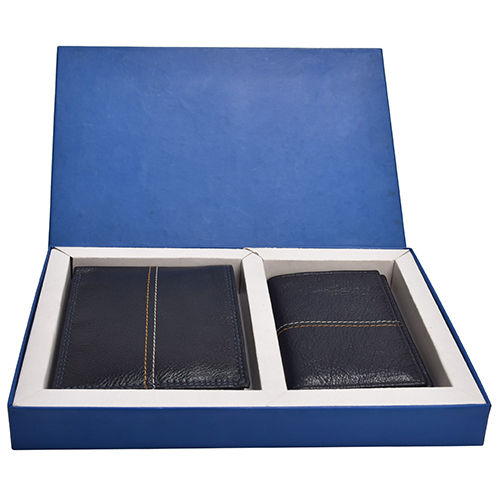 Different Available Navy Blue Stitched Leather Bi-Fold Wallet