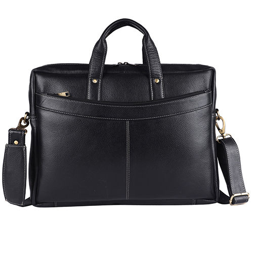 Black Designer Leather Folio Messenger Bag
