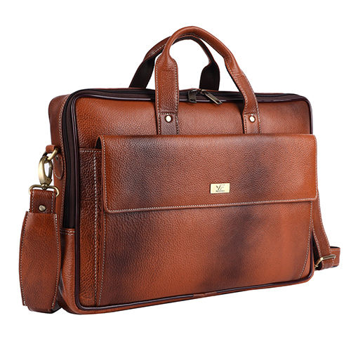 Tan Leather Folio Messenger Bag