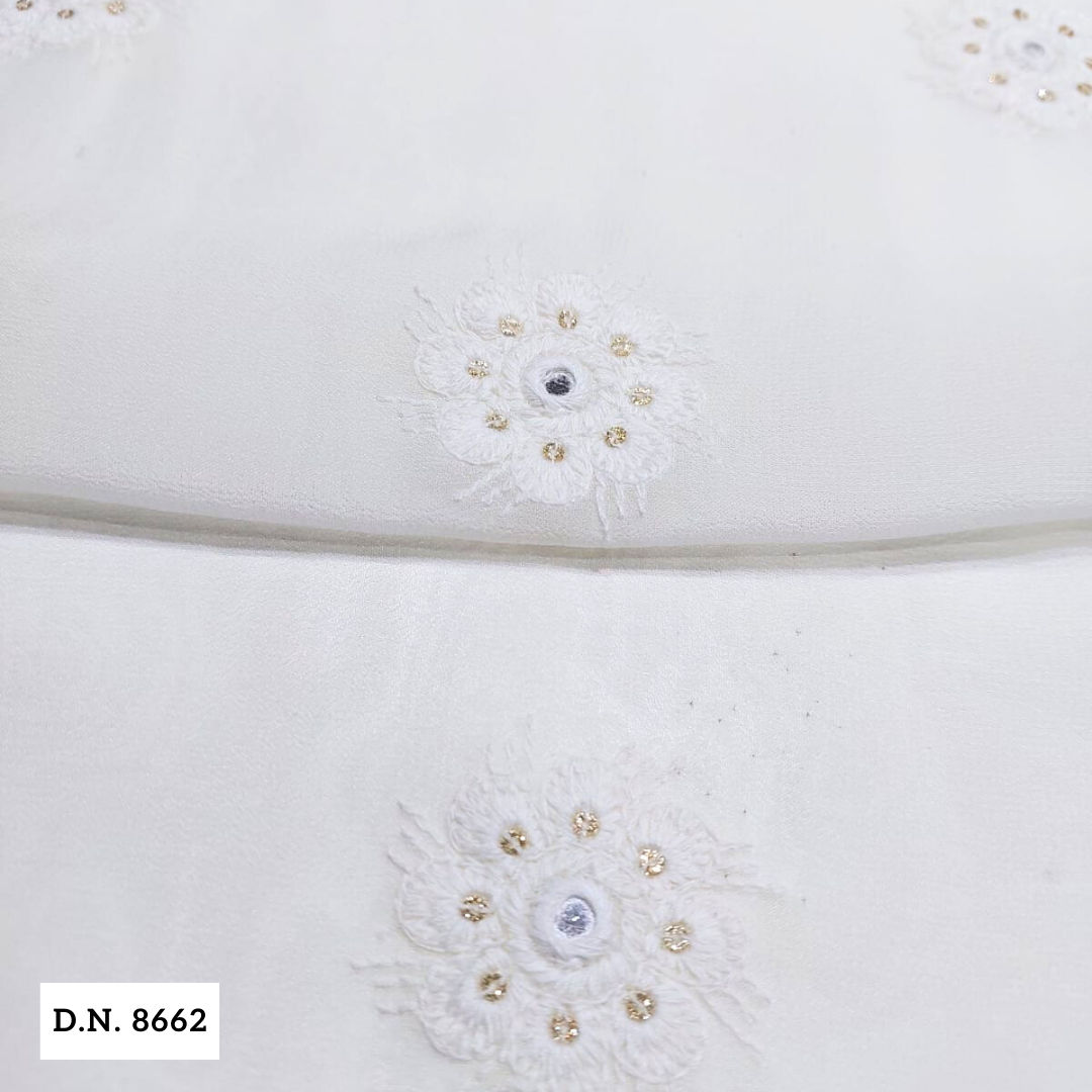 Madhav fashion White Georgette Embroidered fabric with Butti Design