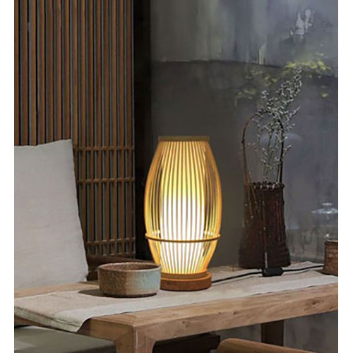 Brown Hollow Shade Bamboo Table Lamp