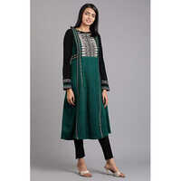 W Green Round Neck Solid Winter Kurta