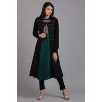 W Green Round Neck Solid Winter Kurta