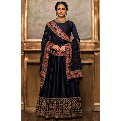 Readymade Silk Blue Anarkali Dress