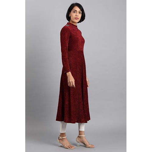 W Maroon Mandarin Neck Winter Kurta