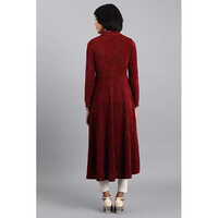 W Maroon Mandarin Neck Winter Kurta