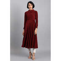 W Maroon Mandarin Neck Winter Kurta