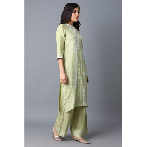 Washable W Green Straight Viscose Kurta