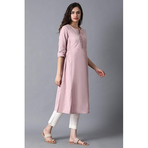 W Lilac Round Neck A-Line Kurta