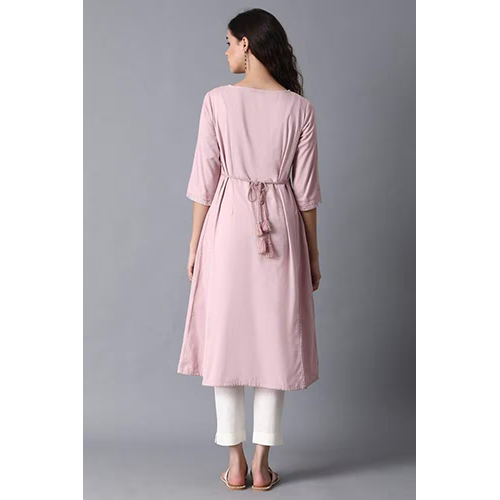 W Lilac Round Neck A-Line Kurta