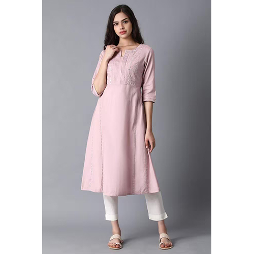 W Lilac Round Neck A-Line Kurta